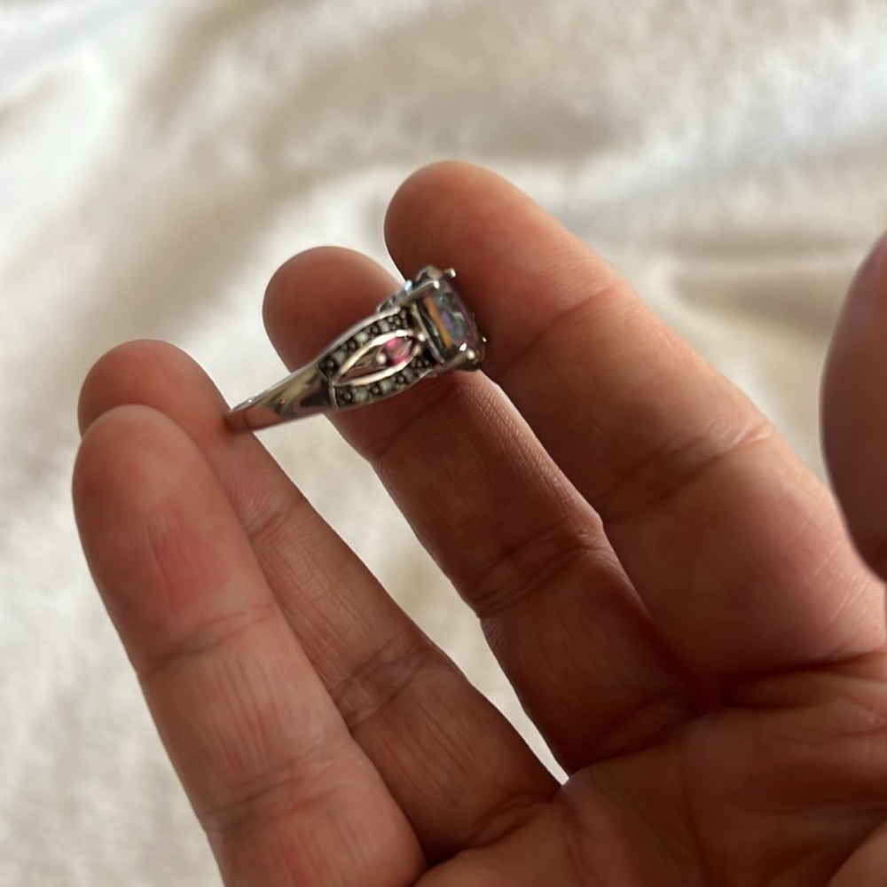 Stunning Mystic Topaz & Pink Gemstone Silver Ring – Vintage-Inspired Statement - Picture 3 of 4